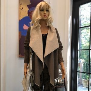 Army Green faux fur and suede Sweater/Jacket NWOT